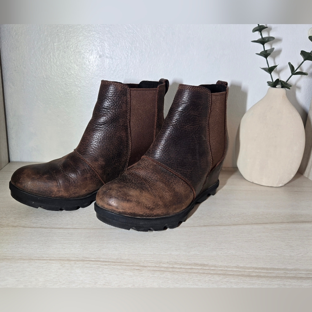 Sorel Womens High Heels Brown Leather Size 8 Joan Of Arctic Wedge